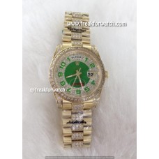 Rolex Day Date 36 Green Diamond Dial Yellow Gold Luxury Watch