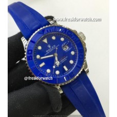 Rolex Yacht-Master Rhodium Blue Rubber Strap Luxury Men's Watch