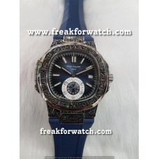 Patek Philippe Nautilus Hand Engraved Steel Blue Dial Watch